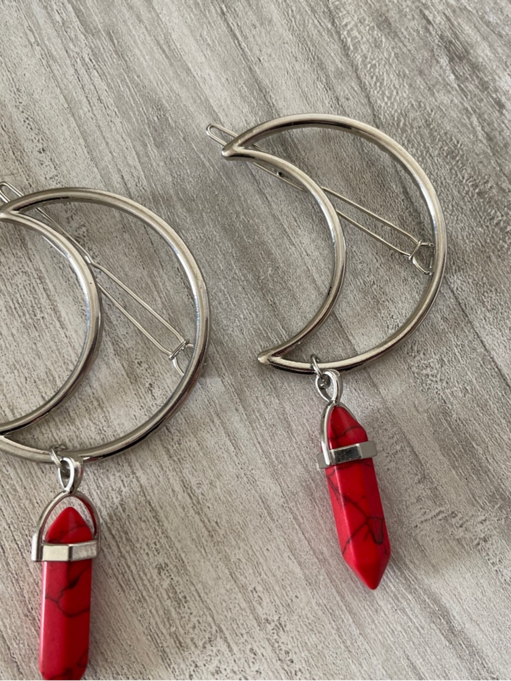Silver Moon Hair Clip with Red Jasper - Picture 4 of 8